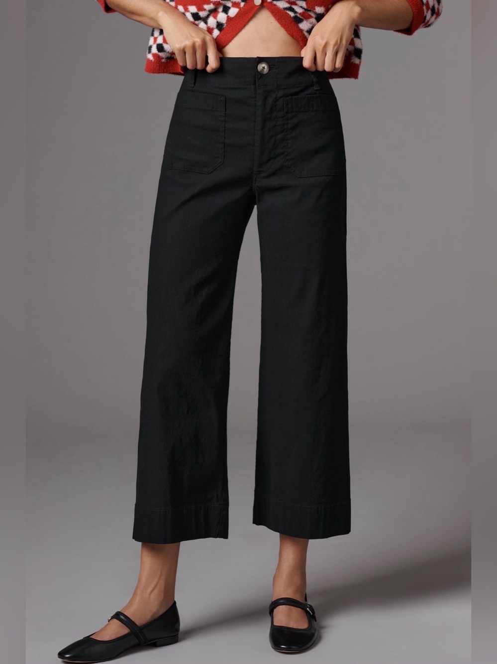 MAEVE Colette Magic Fabric Cropped Wide Leg Pants Black 28
